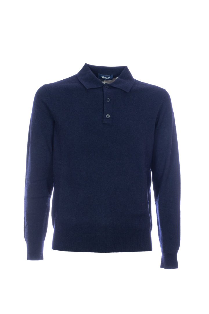 HDP Polo a maniche lunghe blu navy in misto lana merino e cashmere - Mancinelli 1954