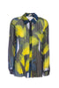 Blue and lime printed pleated shirt