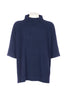 Maglia ampia blu in misto lana con collo a cratere