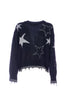 Maglia over nera con stelle e frange