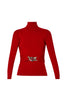 Eco-sustainable red turtleneck with belt with jewel buckle