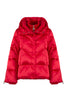 Short red “IVY” down jacket with removable hood