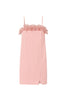 Robe courte rose en point de Milan avec plumes