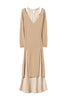 Maxi maglia cappuccino in misto lana e abito lungo in satin