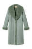 Sage green suede effect coat with faux fur