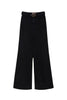 Black wide leg jeans in stretch cotton denim with belt