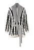 Snow white and black cardigan in ribbed and braided wool blend