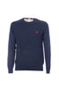 Navy blue crew-neck sweater in cotton and cashmere with US Polo Assn. logo.