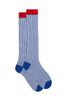 Cobalt blue light cotton long socks with seersucker pattern