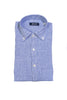 Camicia button down blu in lino con micro-quadri