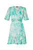 Teal cocktail dress in chiffon with floral print