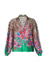 V-neck satin shirt with floral animal print