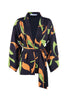 Giacca kimono “VICE” nera con stampa verde e arancio