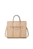 Borsa shopper beige con logo embossed