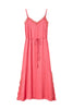 Long azalea pink dress in satin with lace