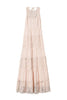 Long pink sleeveless dress in muslin and lace