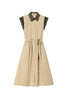 Robe chemise longue beige en popeline avec dentelle bicolore