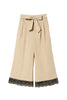 Pantaloni cropped beige in popeline con pizzo bicolore