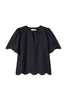 Blusa nera in popeline con ricami sangallo