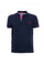 Polo blu navy in cotone stretch con logo ricamato e colletto fantasia