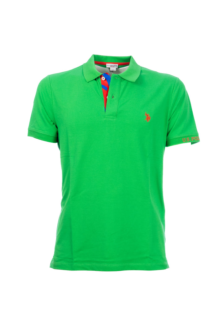 U.S. POLO ASSN. Polo verde in cotone stretch con logo ricamato e colletto fantasia - Mancinelli 1954