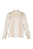 Blusa champagne in raso con collo a foulard plissé